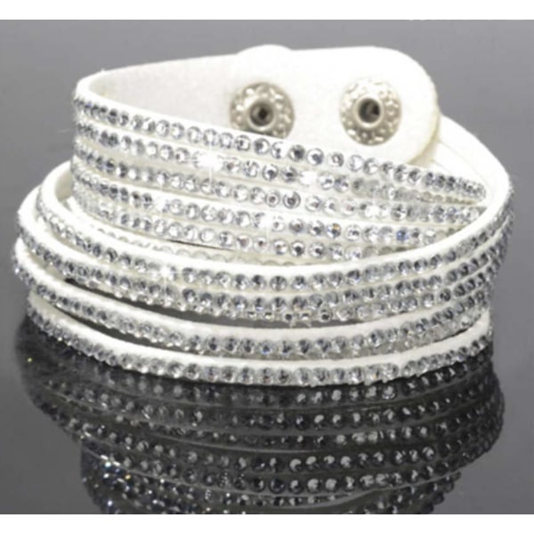 Wrap Läderarmband/Läder Armband med Strass / Rhinestones - Vit Vit