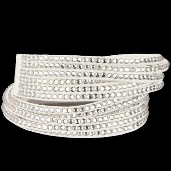 Wrap Läderarmband/Läder Armband med Strass / Rhinestones - Vit Vit