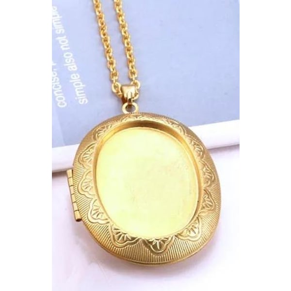 Guld Halsband med Öppningsbar Oval Medaljong i Fint Mönster Guld