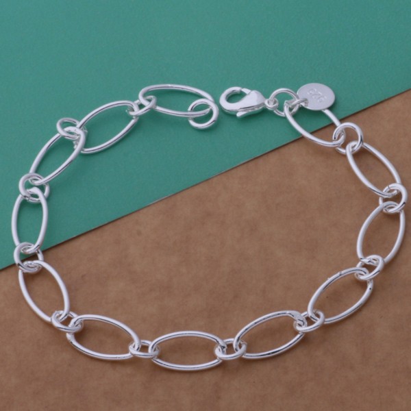 Stilrent Silver Armband - Fina Ovala & Runda Ringar på Kedjan Silver