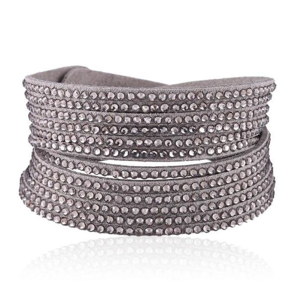 Wrap Läderarmband/Läder Armband med Strass / Rhinestones - Grå grå