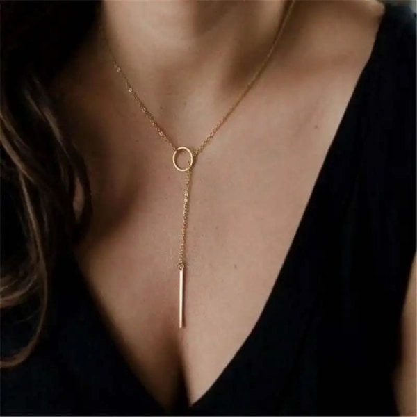 Elegant Guld Lariat / Lasso Halsband med Cirkel / Ring & Stång Guld