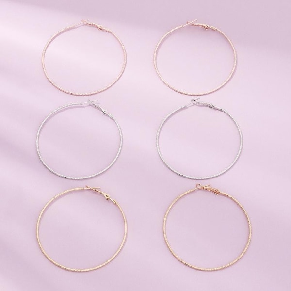 3 Par örhängen / Ringar / Hoop Dia 6 cm Rosé- Guld- Silverfärg