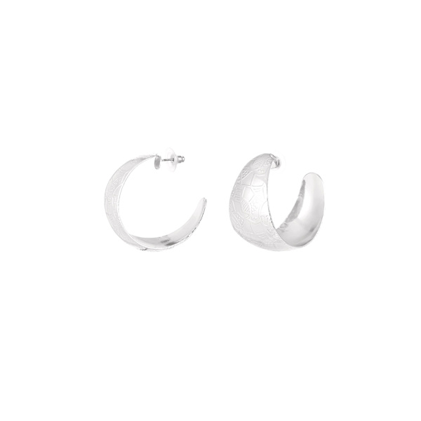 Blanka Hoop Örhängen / Halvmåne med Struktur - 3,3 cm - Silver Silver