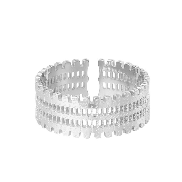 Ring i Rostfritt Stål med Fint Mönster/Tryck - Silver -Justerbar Silver