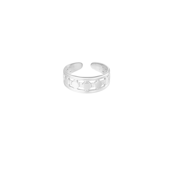Ring i Rostfritt Stål - Linjer med Prickar - Silver - Justerbar Silver