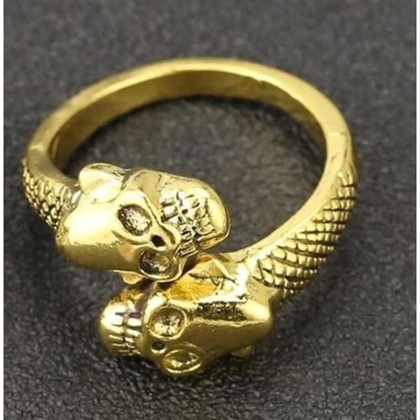 Unik Guld Ring med 2 Döskallar / Dödskallar - Justerbar Guld one size