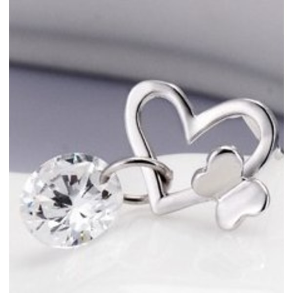 Unika Silver Örhängen - Hjärta med Fjäril & CZ Kristall Silver