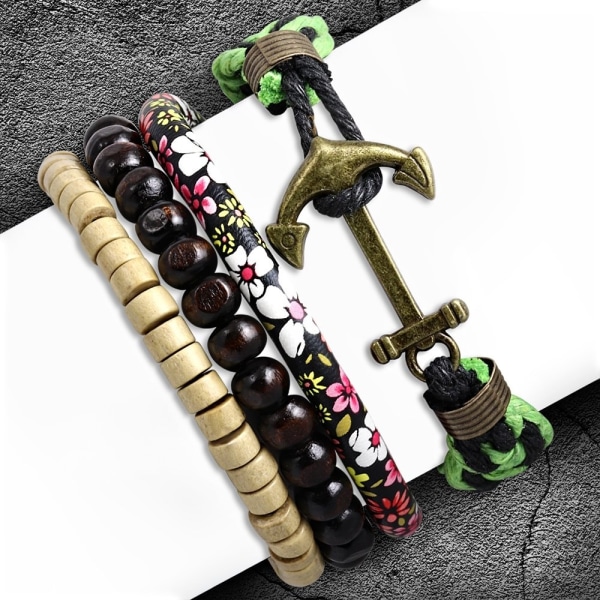 4 st Bohemian Chic Armband - Läder Rep Ankare Pärlor Blommor