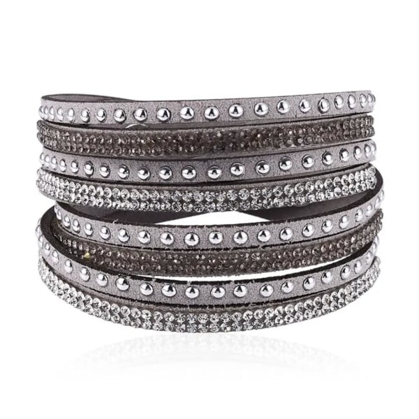Wrap Läderarmband/Läder Armband med Strass / Rhinestones - Grå grå