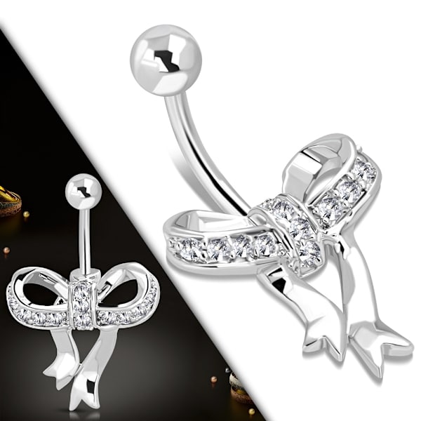 Navelpiercing Navel Piercing i Kirurgiskt Stål 316L i Silver Färg - Rosett med Klar/Vit CZ Cubic Zircon Silver