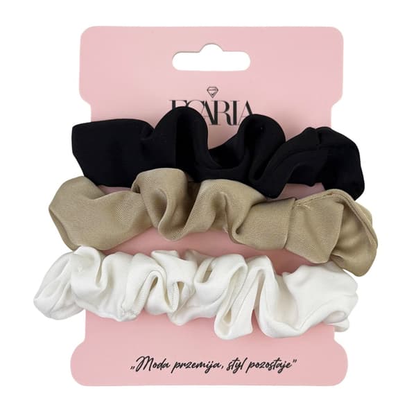 3-pack Scrunchies Hårsnoddar Hårband Håraccessoar - Svart, Vit & Beige multifärg