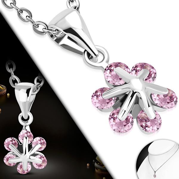 Halsband Blomma med rosa Cubic Zirkonia