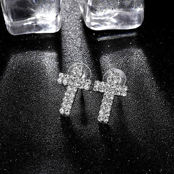Stud Örhängen - Kors i Silver Färg med Strass