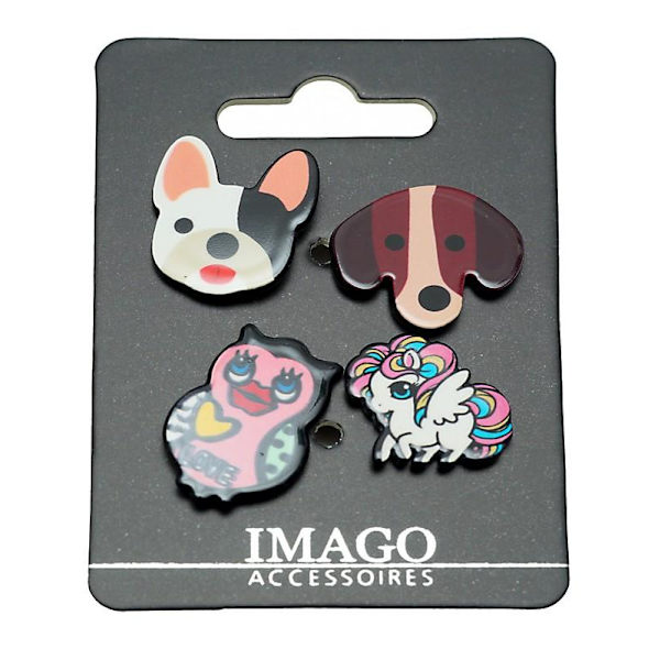 4 st Pins / Brosch / Knapp -  Hund, Valp, Fågel & Pegasus multifärg