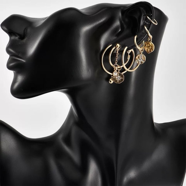 7 st Guld Örhängen - Ear Cuff & Hoop med Hängen & Rhinestones Guld