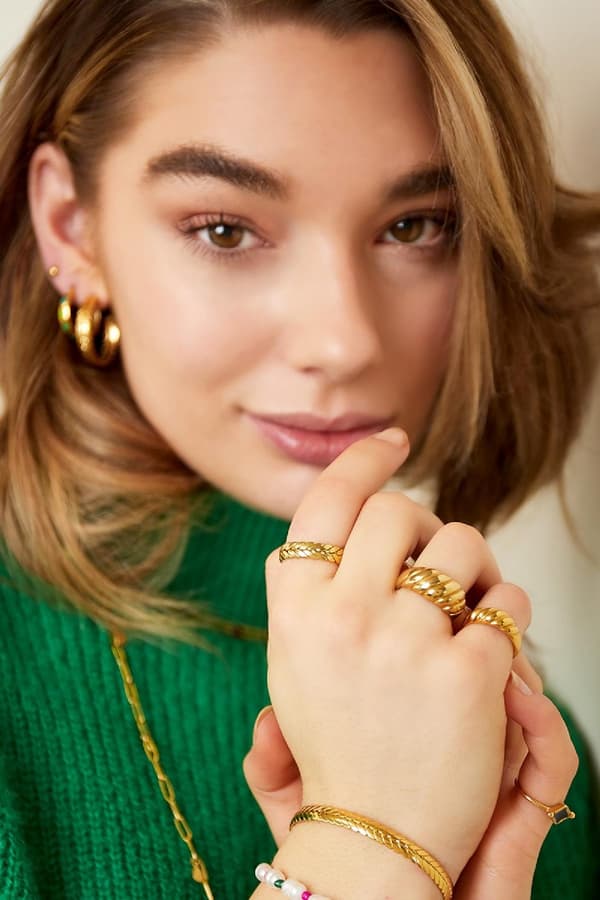 Ring i Rostfritt Stål med Flätad Design - Guld - Justerbar Guld