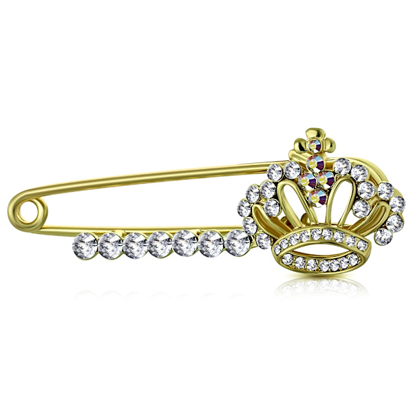 Guld färgad Brosch med Krona med Cubic Zircon