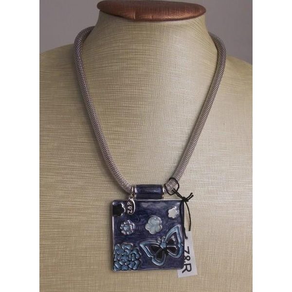 Z&R Halsband i Silver Färg - emaljerat hänge fjäril & blommor