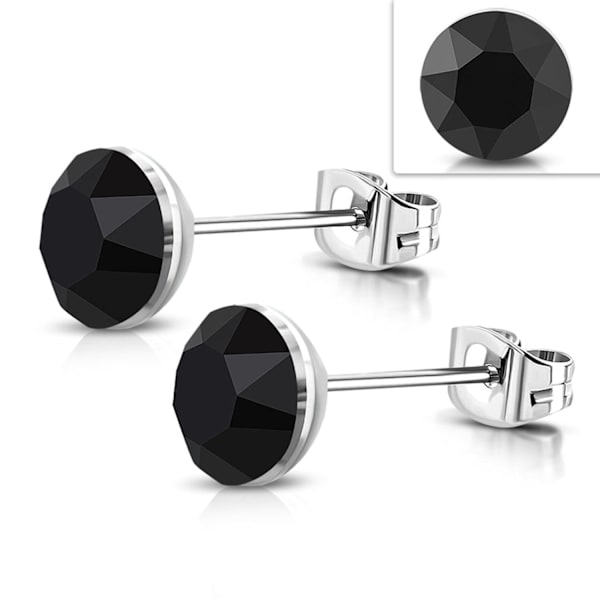 Stiftörhängen Stud Örhängen i Kirurgiskt Stål 316L i Silver Färg med Rund Svart Swarovski® Kristall – 3 mm