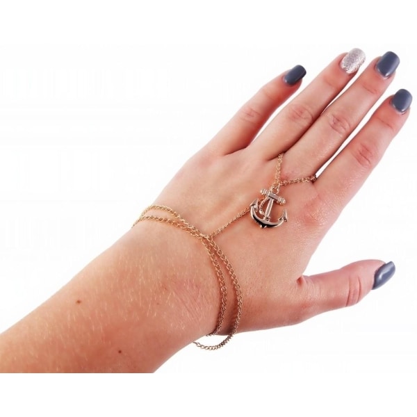 2i1 Smycke - Guld Handsmycke/Handkedja - Armband & Ring - Ankare Guld