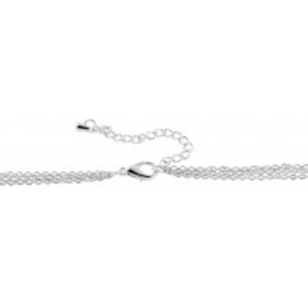 Silver Halsband/Choker med 3 Kedjor: Vita Pärlor, Platta & Stav Silver