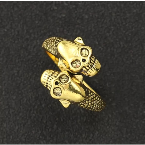 Unik Guld Ring med 2 Döskallar / Dödskallar - Justerbar Guld one size