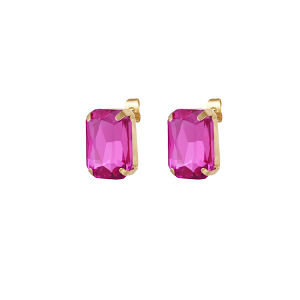 Glamour Guldpläterade Stud Örhängen med Glaspärlor - Fuchsia Guld