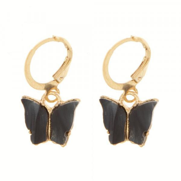 Guld Smyckesset - Halsband & Örhängen - Fjäril & Svart Pärlemor Guld