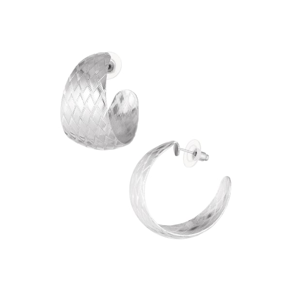 Runda Breda Hoop Örhängen med SickSack Mönster - 3,4 cm - Silver Silver