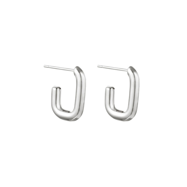 Klassiska Blanka Silver Örhängen / Hoop / Creoler i Rostfritt Stål i Rektangulär Form - 2,7 cm Silver