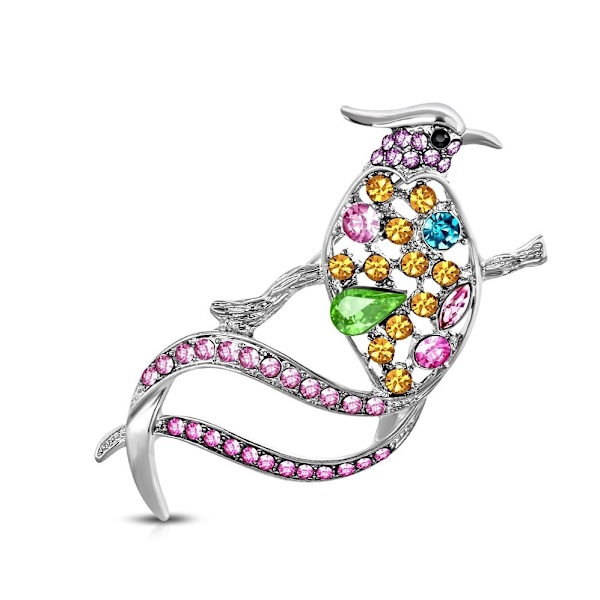 Brosch Papegoja med Flerfärgade Cubic Zircon i Silver Färg