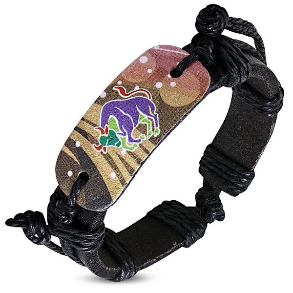 Svart Läderarmband / Läder Armband med Stjärntecken - Oxen / Taurus Svart