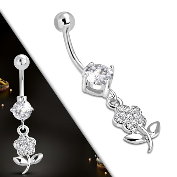 Navelpiercing Navel Piercing i Kirurgiskt Stål 316L i Silver Färg - Blomma med Klar/Vit CZ Cubic Zircon