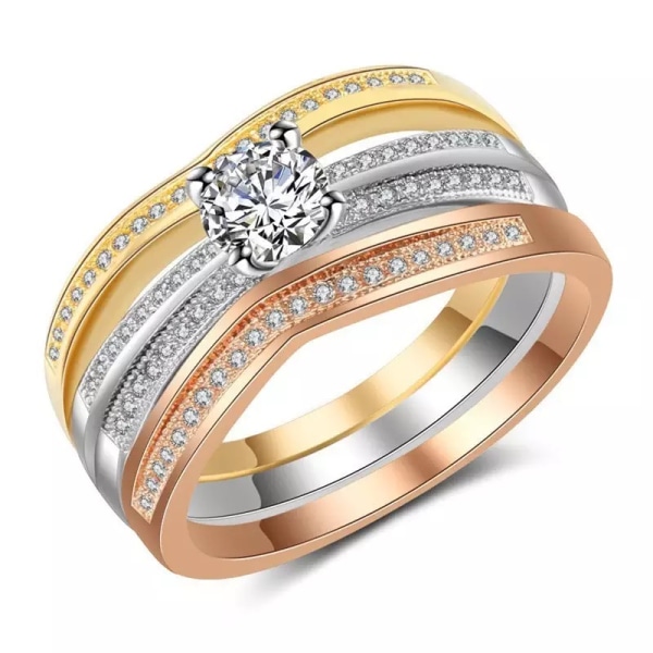 3i1 Ring- Guldpläterad & Kristaller - Rosé Guld Silver -Stl 16,5 Guld