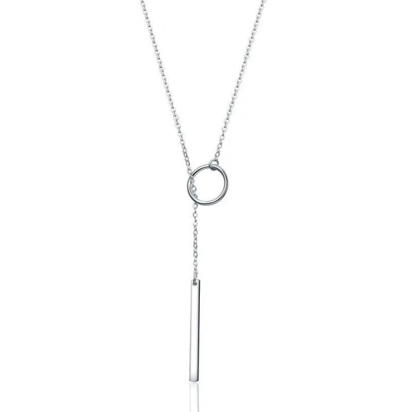 Elegant Silver Lariat / Lasso Halsband med Cirkel / Ring & Stång Silver