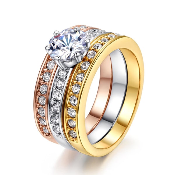 Fin 3i1 Ring - Guldpläterad & Kristaller - Rosé Guld Silver 16 Guld