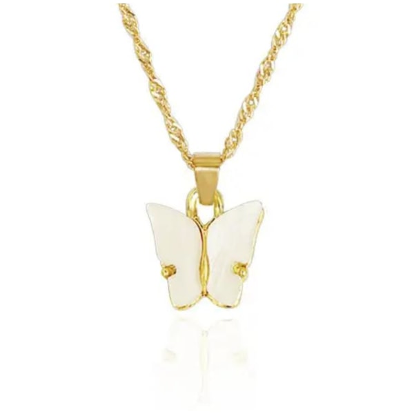 Guld Halsband Dekorerat med en Fin Fjäril med Vit Pärlemor Guld