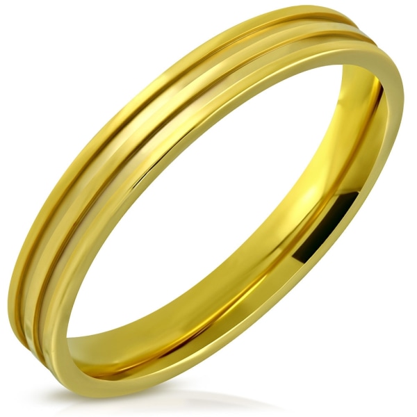 Guld Ring med skåror /ränder i Rostfritt stål 316L - Stl 18,95