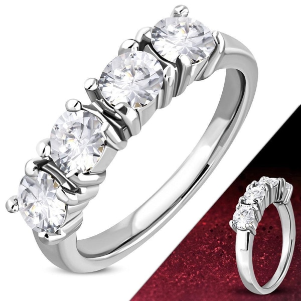 Ring med 4 klara Cubic Zircon Rostfritt stål  316L - Stl 17,32