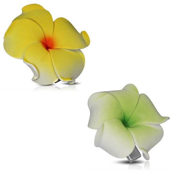 2 st Hårspänne Hårklämma Hår Accessoar -Gul & Grön Hawaii blomma