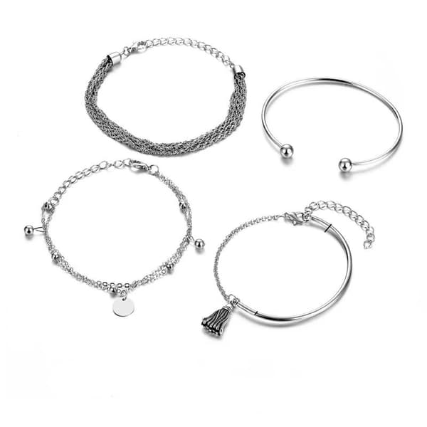 4 st Silver Armband/Bangle med Tvinnade Kedjor, Tofs & Kulor Silver