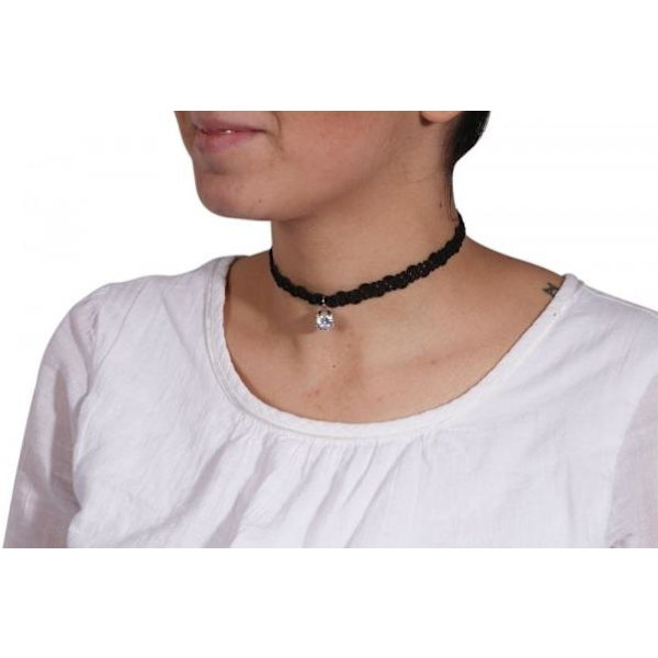 Retro Svart Choker / Halsband med en Glittrande Rhinestone Svart