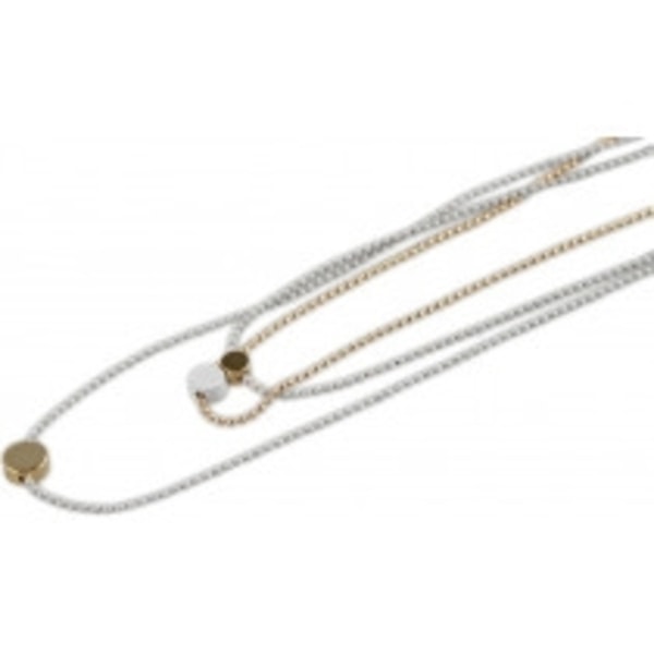 Halsband i Guld & Vitt med 3 Kedjor Dekorerade med Runda Plattor Guld