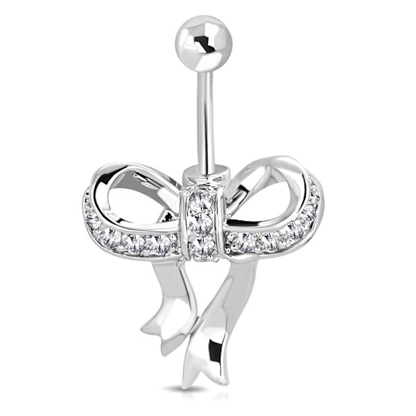 Navelpiercing Navel Piercing i Kirurgiskt Stål 316L i Silver Färg - Rosett med Klar/Vit CZ Cubic Zircon Kristall Silver