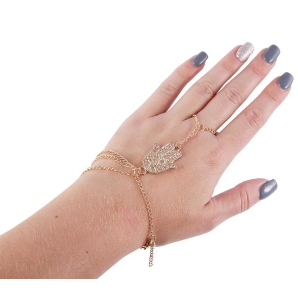 2i1 Guld Handsmycke - Armband & Ring - Fatimas Hand/Hamsa Guld