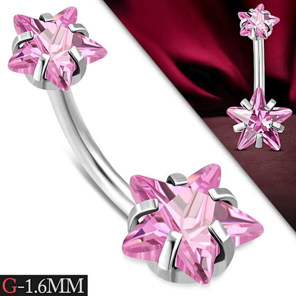 Navelpiercing Kirurgiskt stål Dubbel Stjärna Rosa Cubic Zirconia