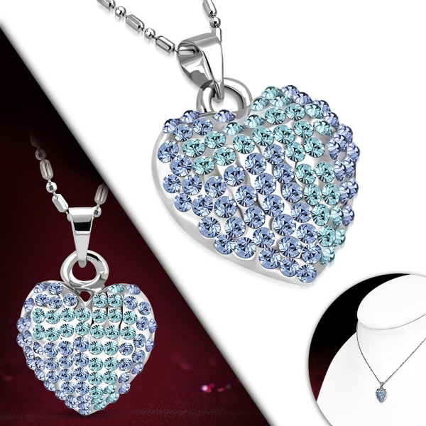 Halsband i Silver färg - Hjärta med blå & turkos Cubic Zirkonia