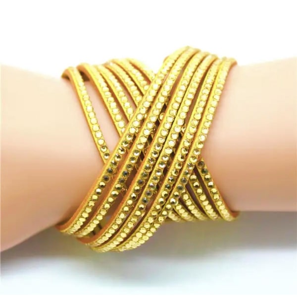 Wrap Läderarmband/Läder Armband med Strass / Rhinestones - Gul Gul
