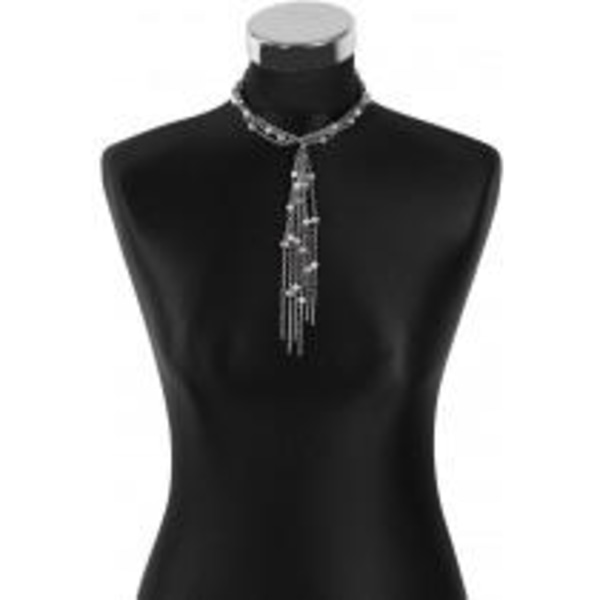 Retro Halsband / Choker med Silvergrå Kedjor & Pärlor Silver
